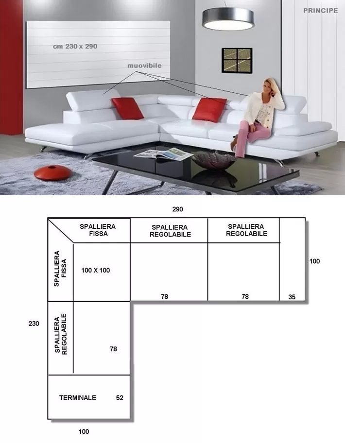 Γωνιακός καναπές Principe 290x230 cm Γωνιακός καναπές Principe 290x230 cm